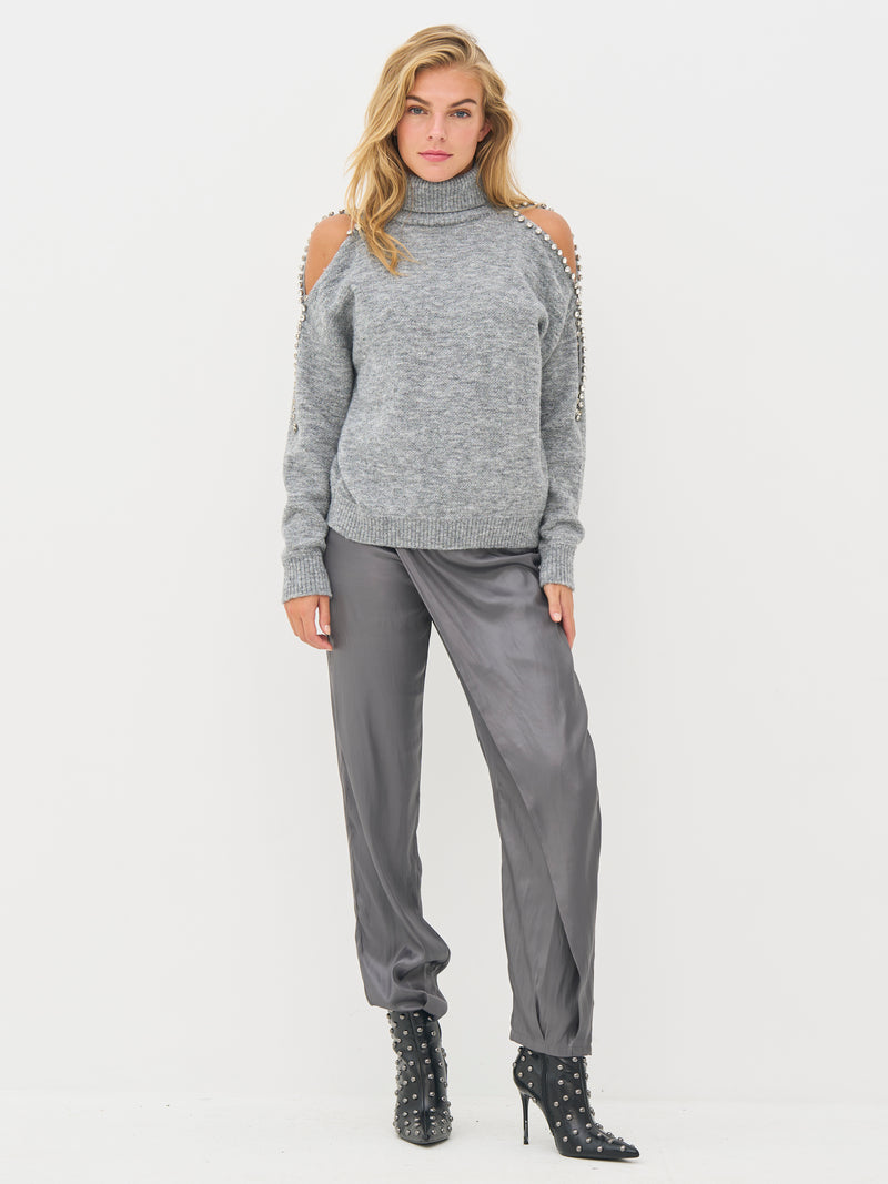 NÜ BODIL rullekravebluse Strik 989 iron grey