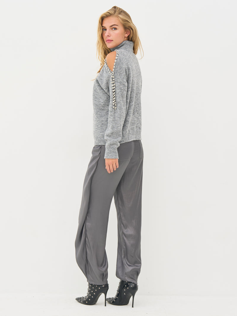 NÜ BODIL rullekravebluse Strik 989 iron grey