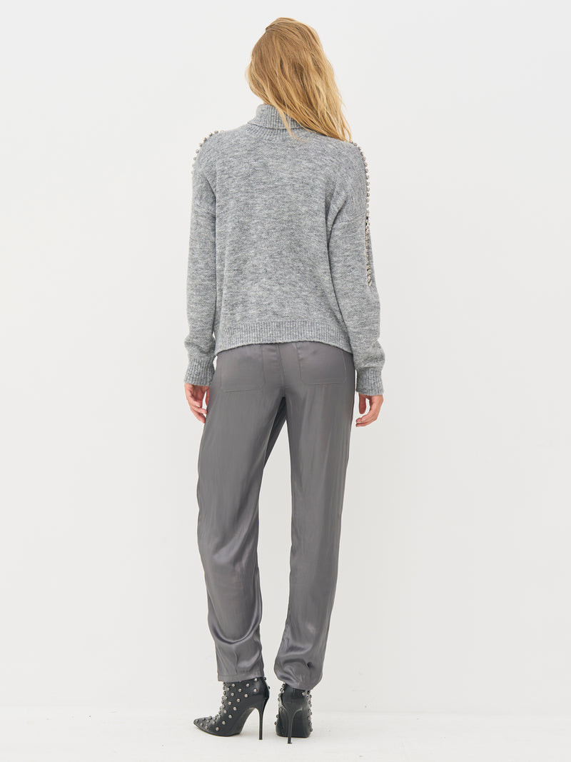 NÜ BODIL rullekravebluse Strik 989 iron grey