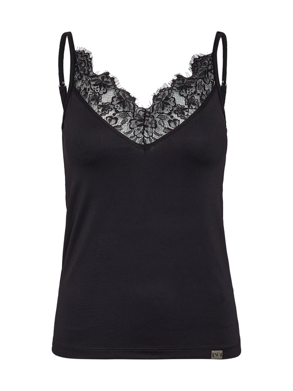 NÜ Bow Top with lace Toppe og t-shirts Sort