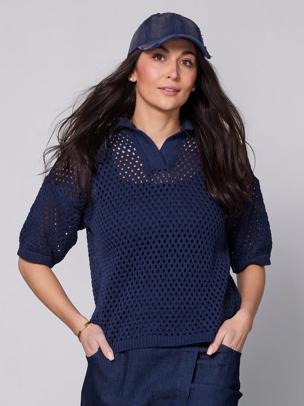 NÜ YADIRA strikbluse Bluser 476 Navy