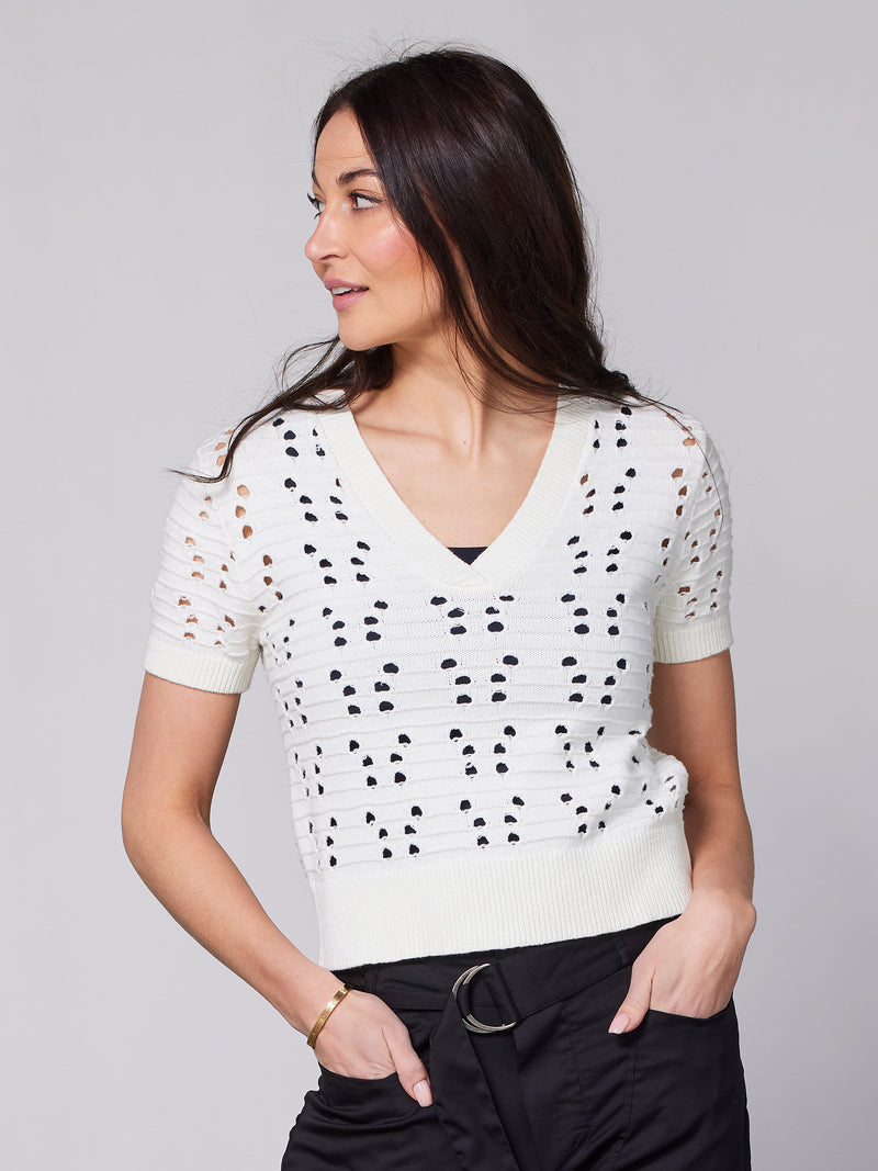 NÜ YAFFA s/s strikbluse Bluser 110 Creme
