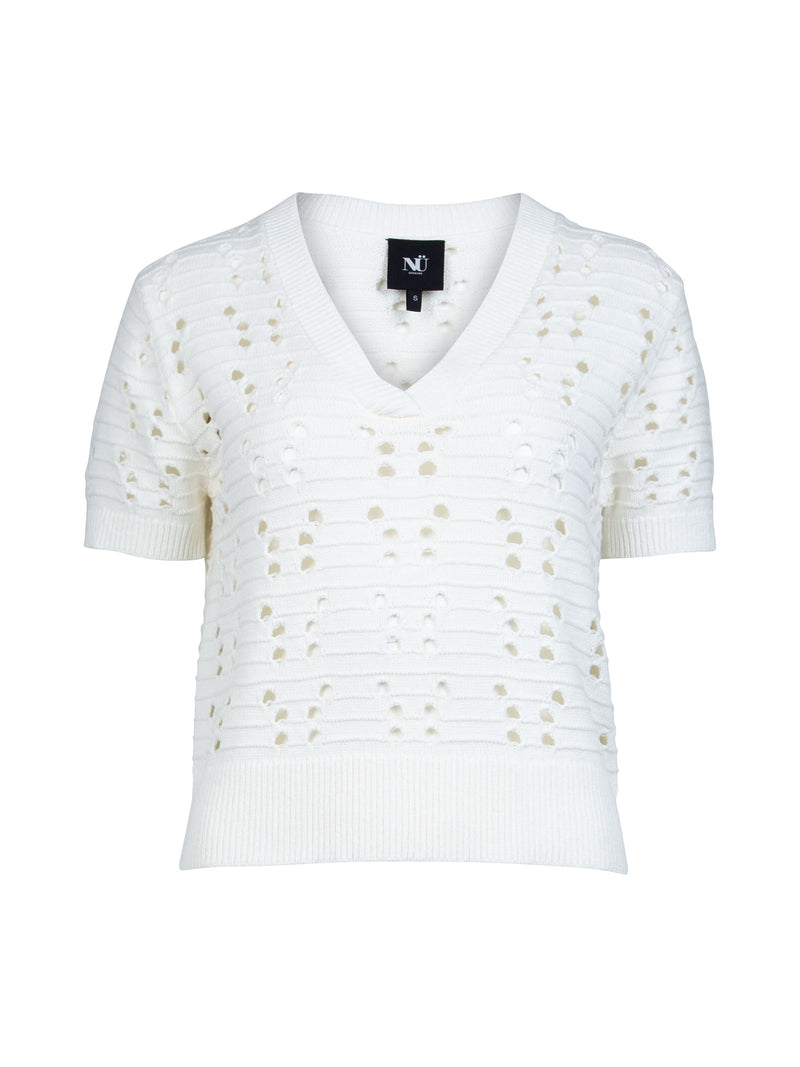 NÜ YAFFA s/s strikbluse Bluser 110 Creme